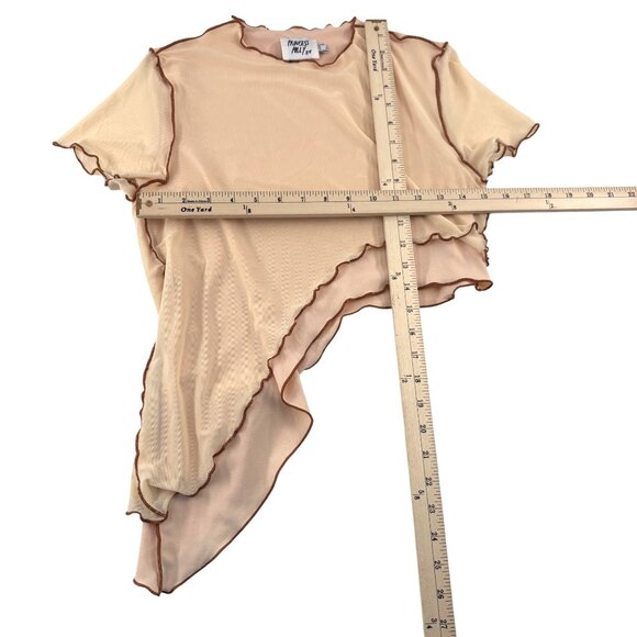 Princess Polly Asymmetrical Shirt Women's size 2 Beige Short Sleeves y2k - Picture 2 of 6